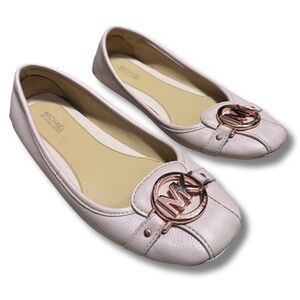 MICHAEL KORS Fulton Pale Pink Leather Logo Flats, Rose Gold, Sz 6.5